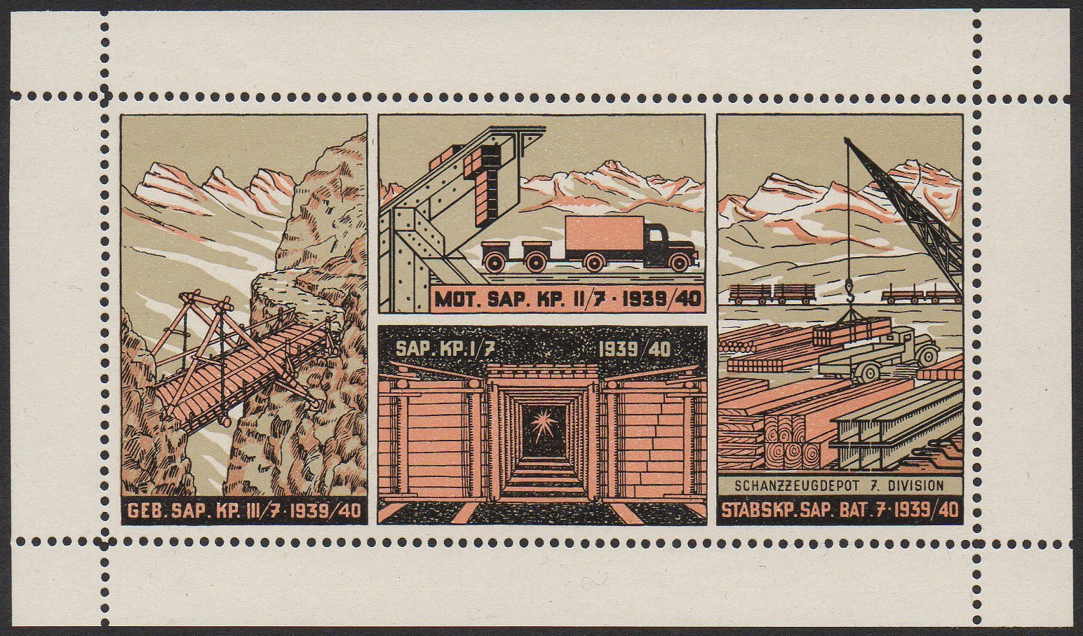 Schweiz Suisse Switzerland Soldatenmarken Eisenbahn Soldier Stamps Railway Sappeure Sap. Bat. 7.